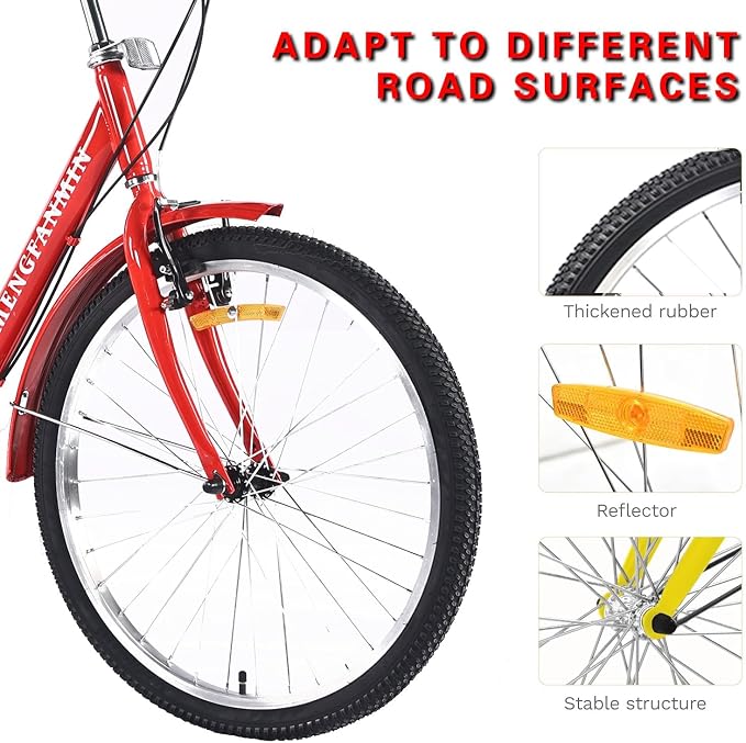 Triciclo adulto 24 pulgadas 7 velocidades con canasto trasero rojo miniatura 3