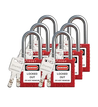 Boviisky Lockout Tagout Locks,2Keys Per Lock,Key Different,6 Pack ,Red