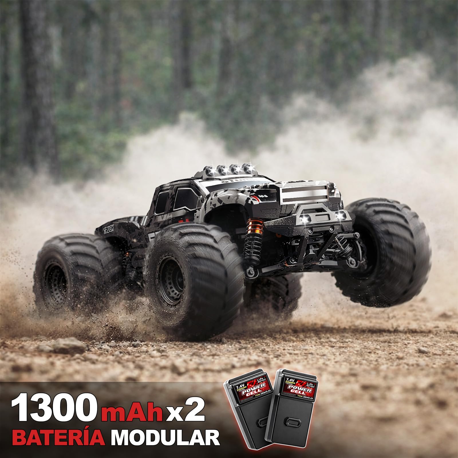 Coche Teledirigido Adulto 1:14 4x4 Off-Road, RC Car Todo Terreno 40 km/h, con 2 Baterías 1300mAh y 2 Juegos de Neumáticos, Coche Radiocontrol Rápido para Adultos y Niños