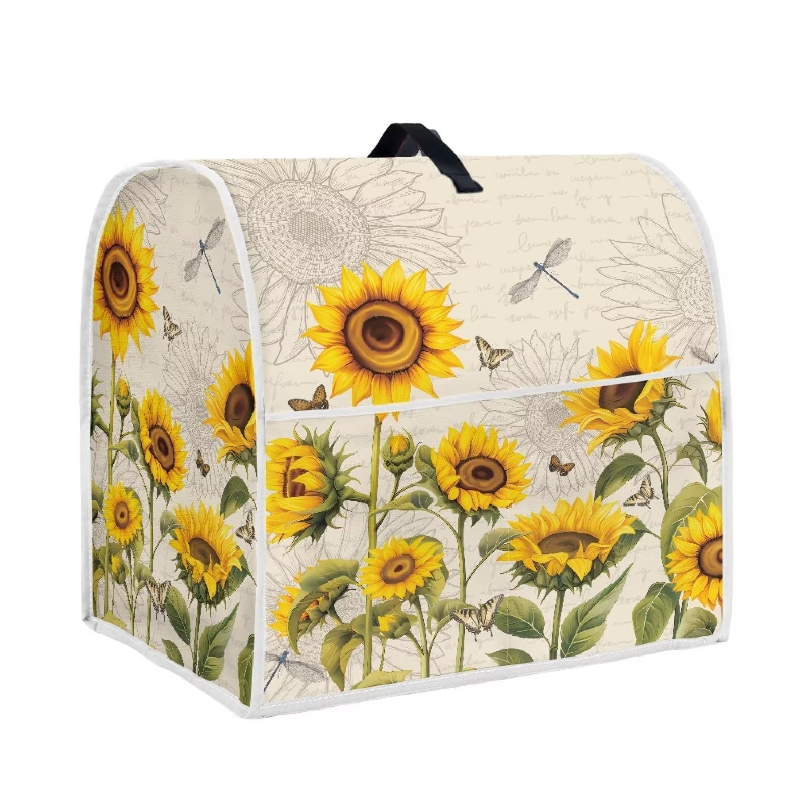 DISNIMO Sunflower Dragonfly Stand Mixer Dust-proof Cover for Kitchen Aid Mixer, 2 Pockets for Various Kitchen Appliance Accessories, Water-resistant, Easy Cleaning (Fit for Tilt Head 4.5-5 Quart)