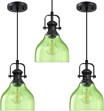 Indoor Hanging Pendant Light Black Farmhouse Kitchen Island Green Glass