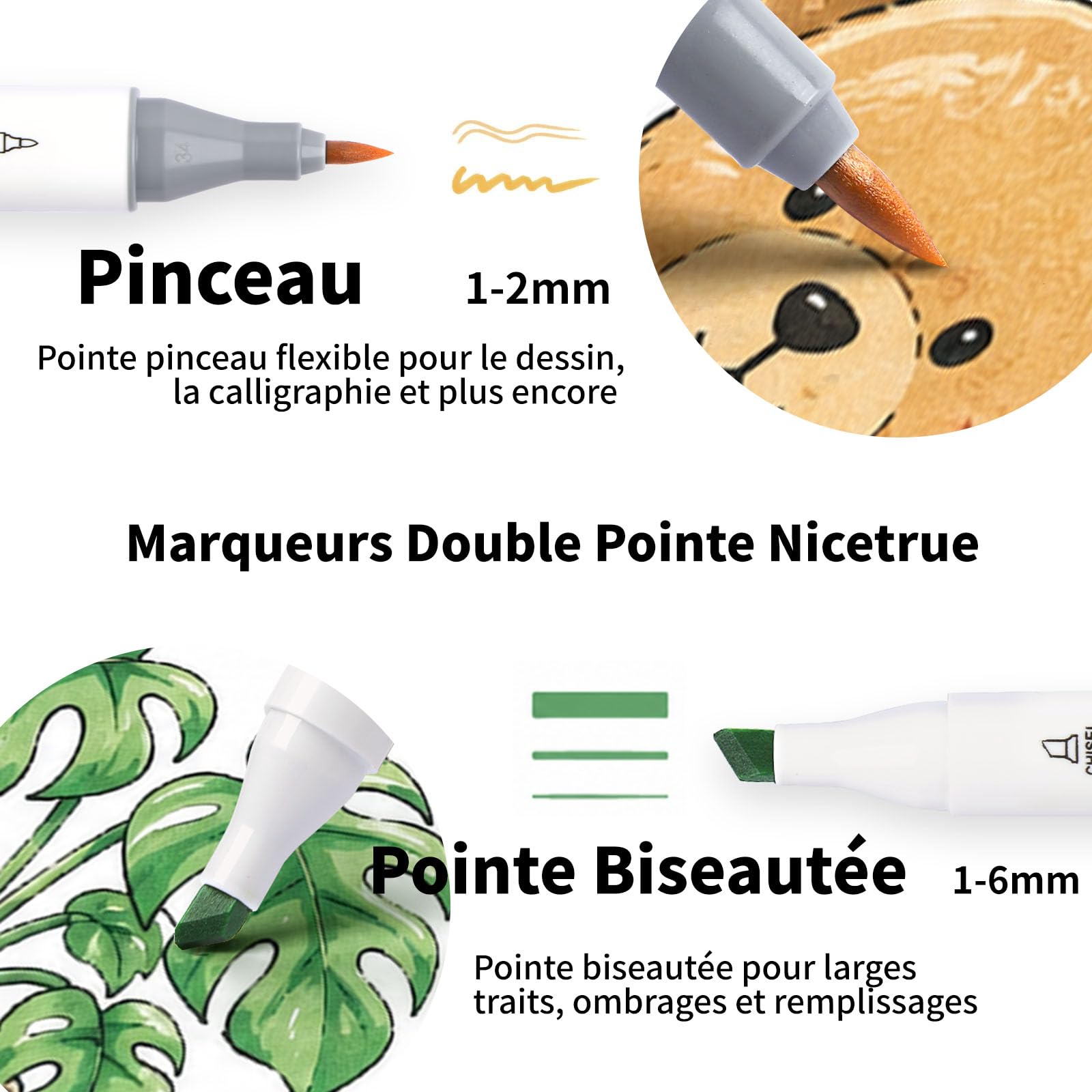 Marqueurs à alcool pinceau et burin – Lot de 320 marqueurs à base d'alcool pour artistes et adultes – Double pointe pinceau et burin – Rechargeable – Certifié ASTM D-4236