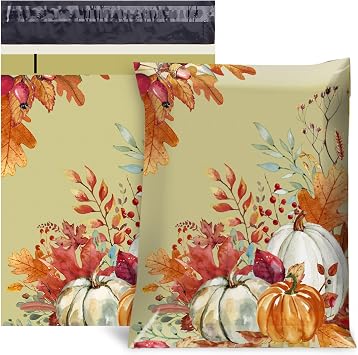 JarThenaAMCS 100Pcs Fall Poly Mailers 10 x 13 Inch Watercolor Autumn Pumpkin Packaging Bags Self Seal Mailing Envelope Bags for Harvest Thanksgiving Small Business Clothing Gift