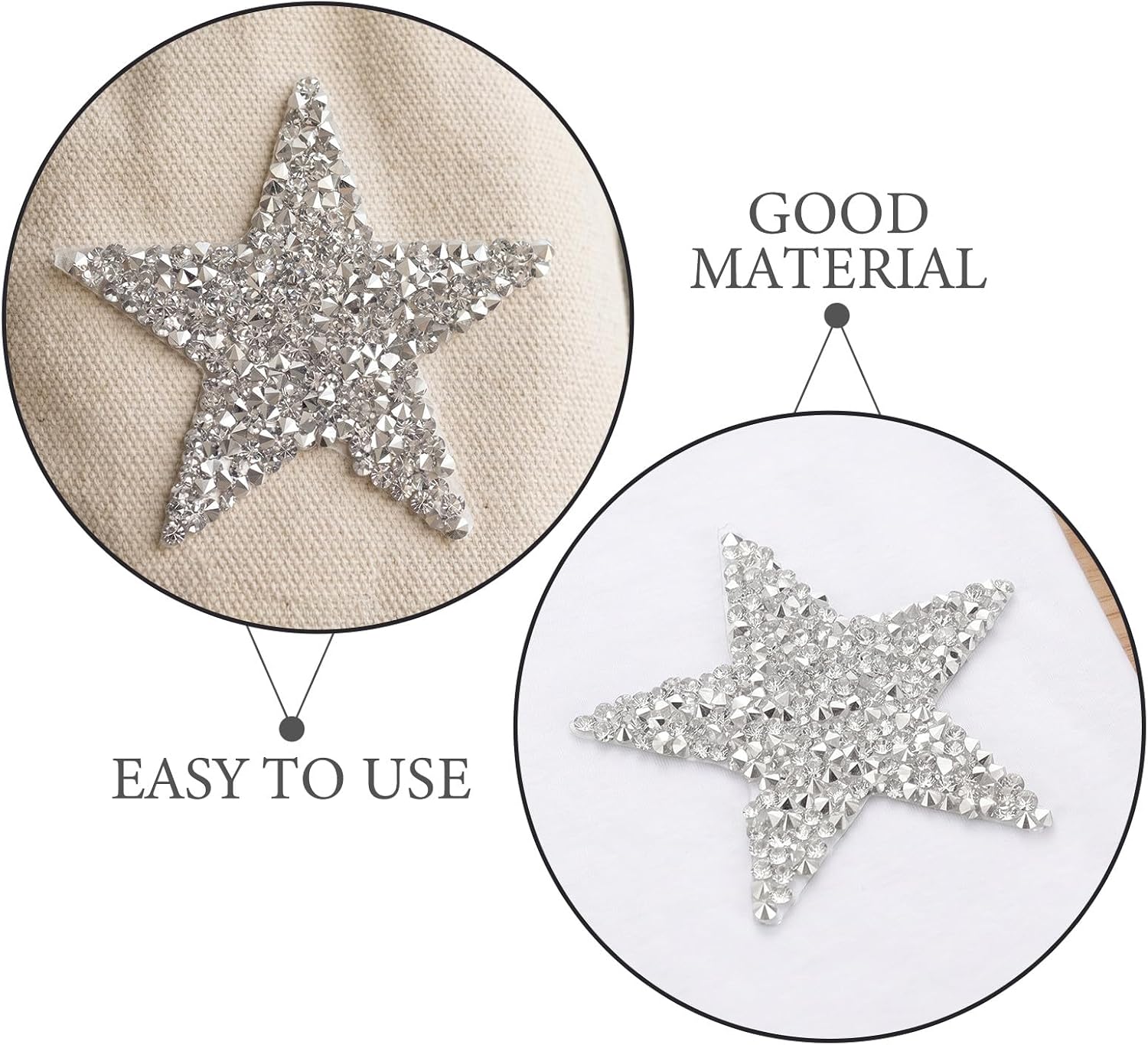 16pcs Rhinestone Star Patch - 1.6 Inch Silver Star Iron On Patches - Vintage Sequin Fabric Embellishments for Clothes Dress Pants Jeans