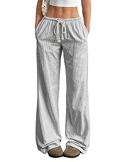 ZAFUL Casual Pants for Women Pajama Pants Stripe Home Pants Palazzo Drawstring Waist Straight Leg
