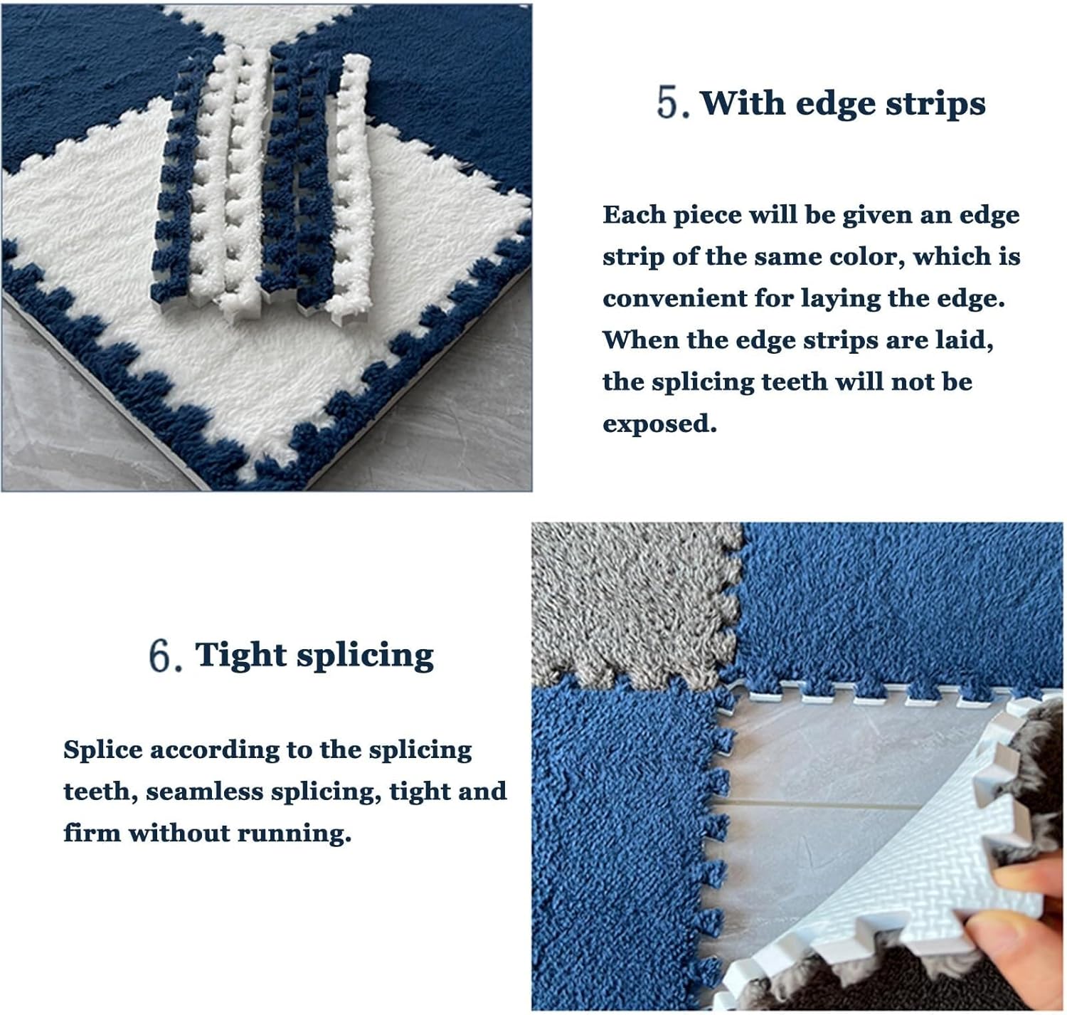 10pcs 0.4" Thick Shaggy Interlocking Foam Carpet Tiles with Border, 24"X24" Plush Foam Floor Ma,t Fluffy Carpet Puzzle Mats(Light Brown+White)