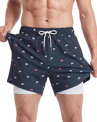 maamgic 5" Mens Swim Shorts with Compression Liner 4-Way Stretch Bathing Suit Swimming Shorts 2 in 1 Men's Swim Trunks with Zipper Pockets Quick Dry