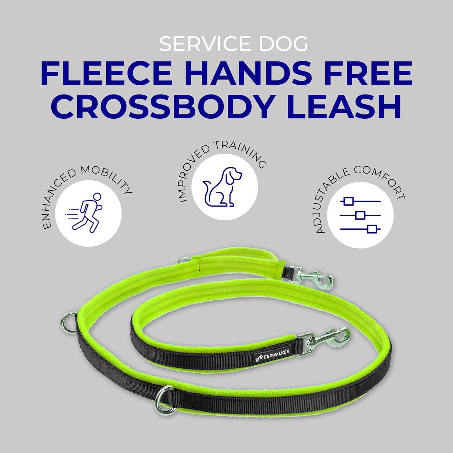 ActiveDogs Luxury Fleece Crossbody Dog Leash 6.5ft - Comfortable Hands Free Dog Leash with Adjustable Length, Durable Black Nylon & Built-in Handle - Wearable No Hands Dog Leash, Lime