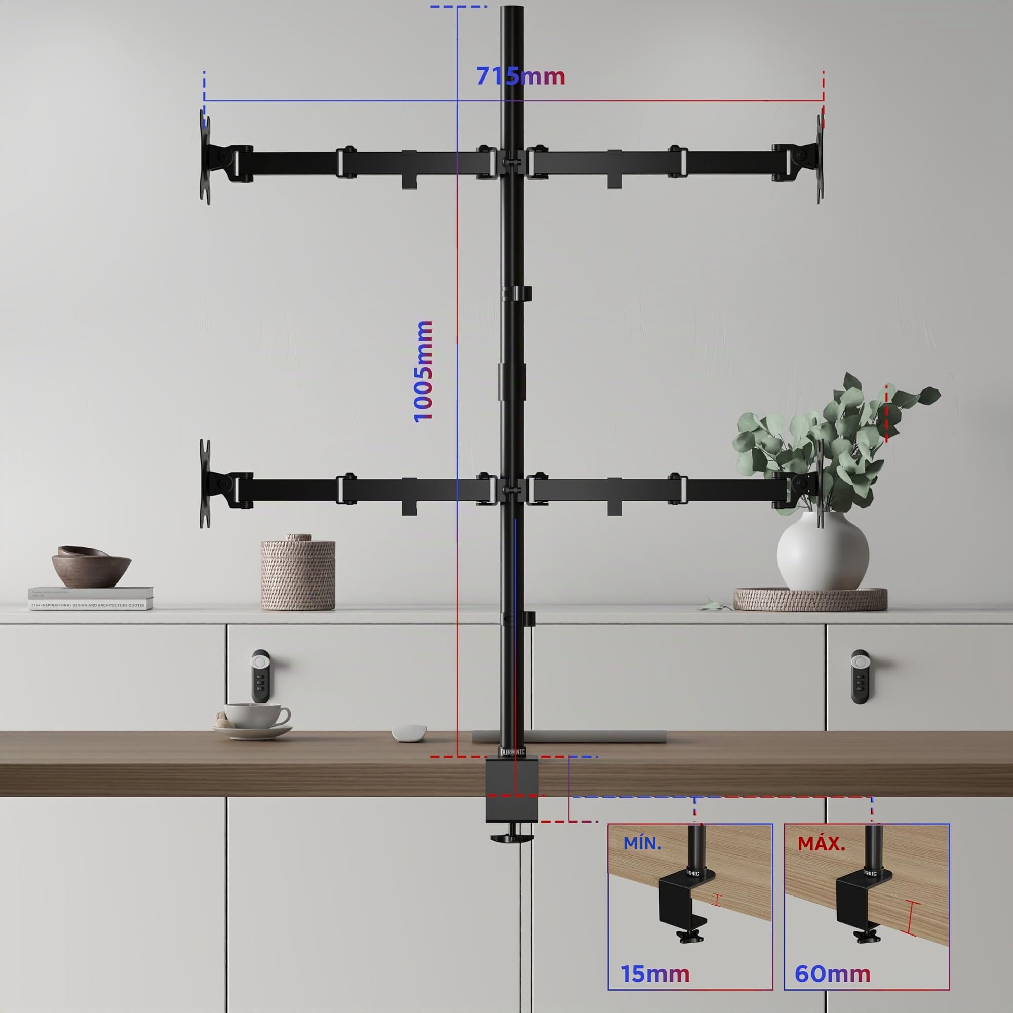 Duronic DMT154 BK Brazo para Monitor, 100 cm de Altura Ajustable