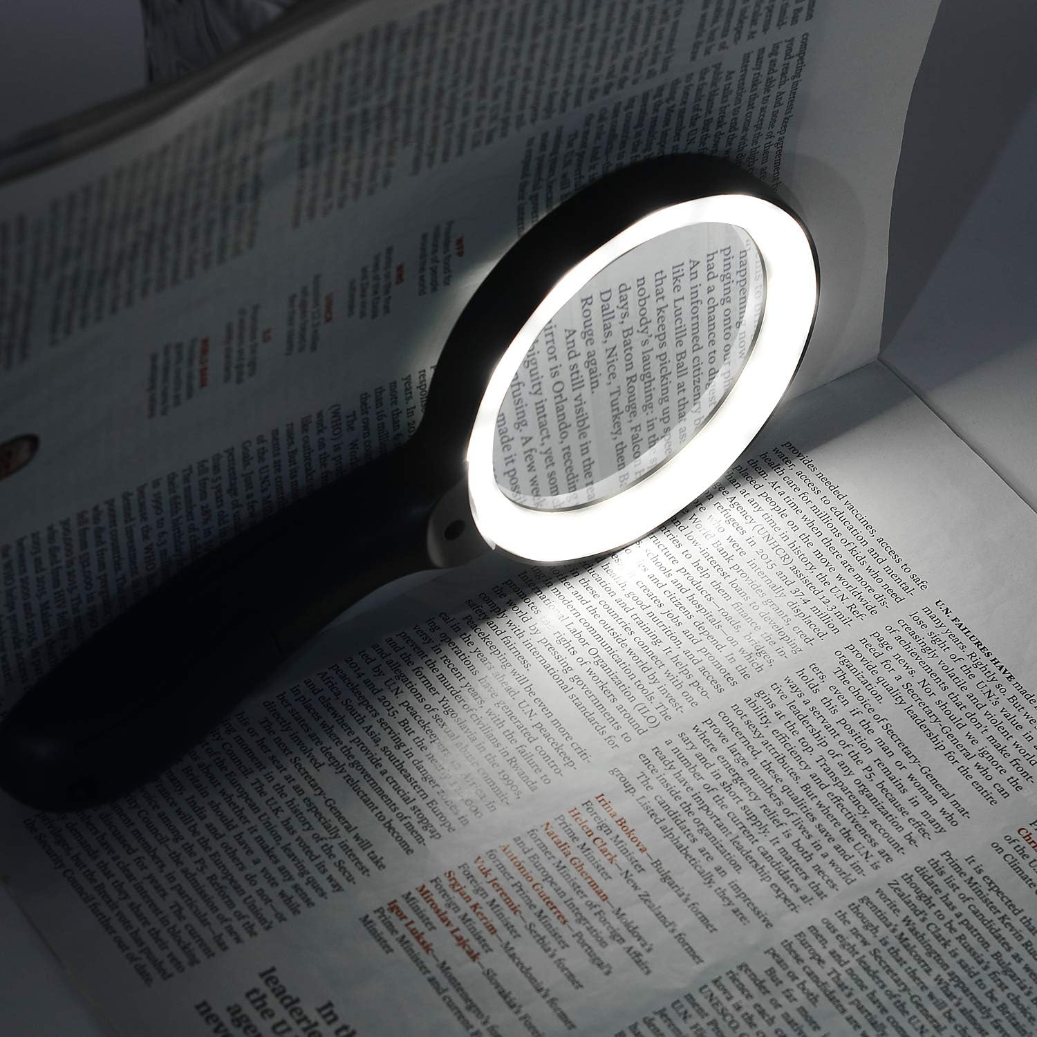 Magnifying Glass with Light, 10X Handheld Large Magnifying Glass 12 LED Illuminated Lighted Magnifier for Macular Degeneration, Seniors Reading, Soldering, Inspection, Coins, Jewelry, Exploring