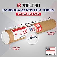 Vista 2 de Tubo de cartón reforzado resistente de 3 x 18 pulgadas, paquete de 2 tubos con 4 tapas, seguro aprobado por USPS, ideal para envío y almacenamiento