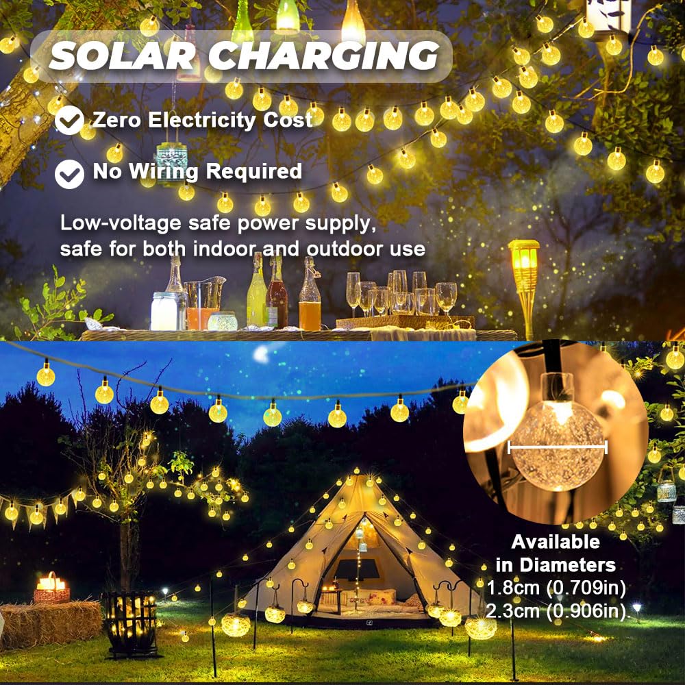 Catena Luminosa Solare Esterno IP65 Impermeabile, Catena Luminosa Solare con LED, Catena Luci Solari Esterno, Adatta per Feste Giardini Terrazze Festival (Colorato,φ2,3cm 32m)
