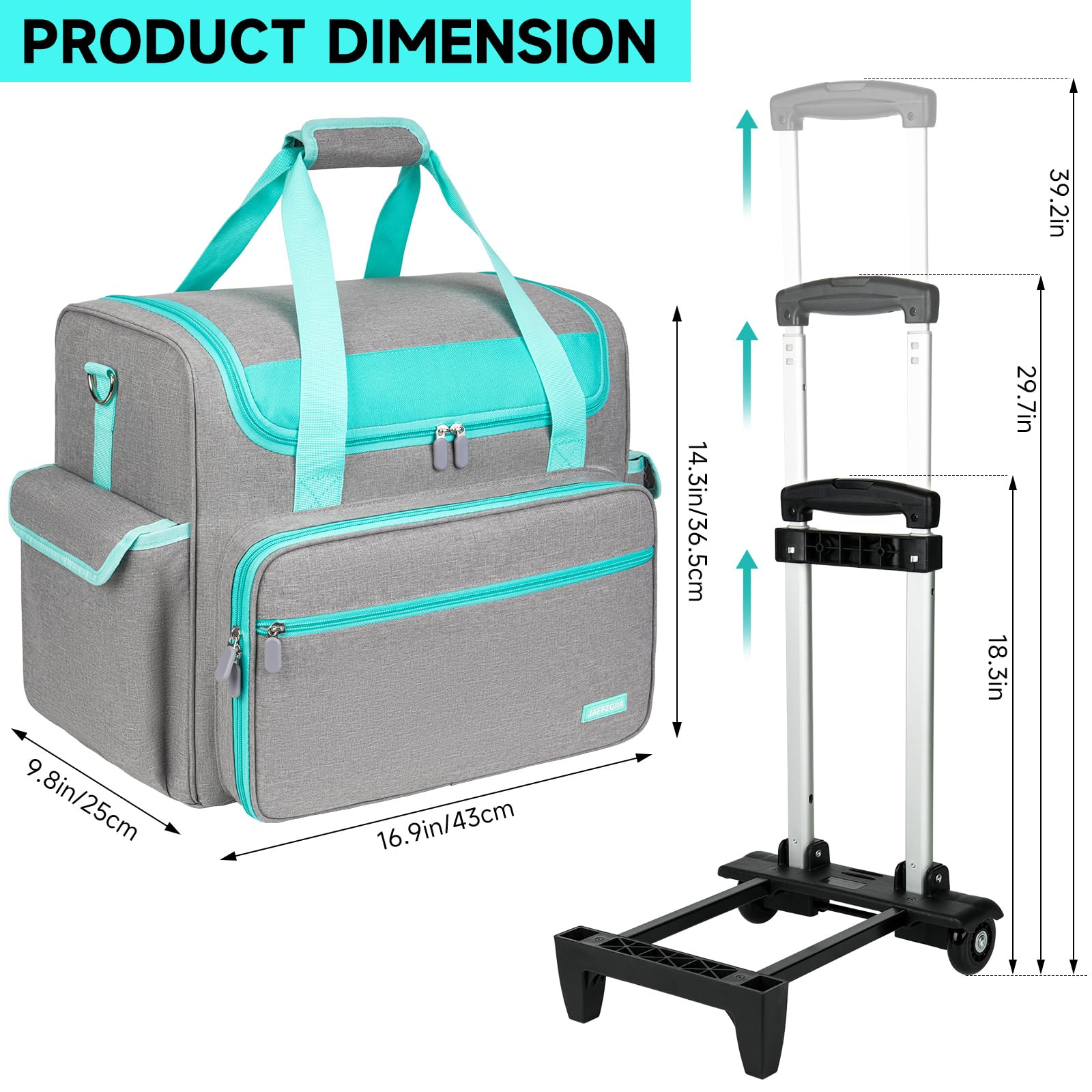 Lehrer-Trolley mit Rädern und abnehmbarem Griff, 43,2 cm (17 Zoll) Laptophülle, Rolltasche für Lehrer, Büro, Handwerk, Krankenschwester, Grau und Grün, Klassisch