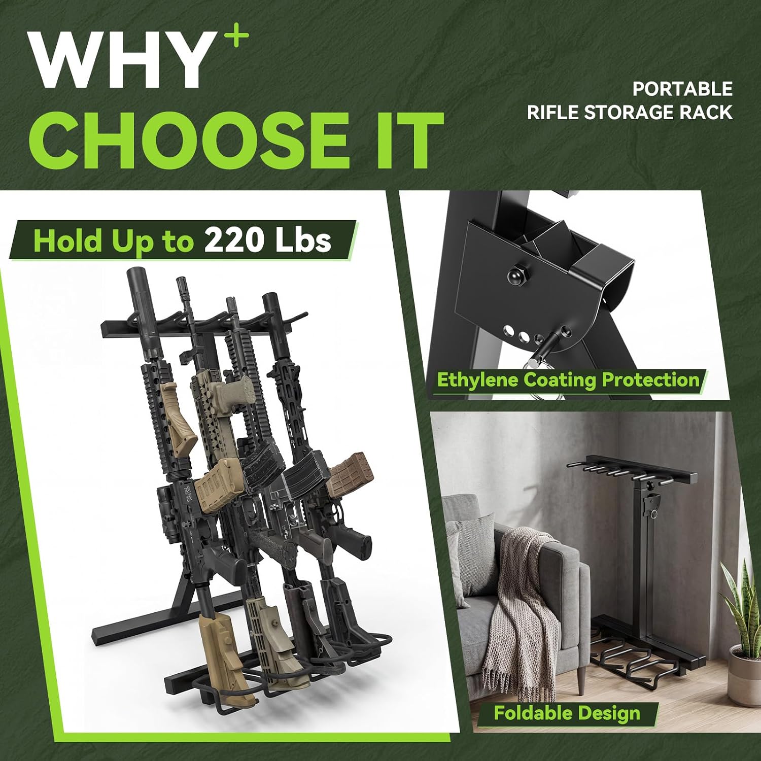 Yaocom Gun Rack, Indoor Freestanding Portable Folding Rifle Rack Stand Outdoor Heavy Duty Steel Floor Gun Stand Rifles or Shotguns for Shooting Hunting Range Home Garage Storage