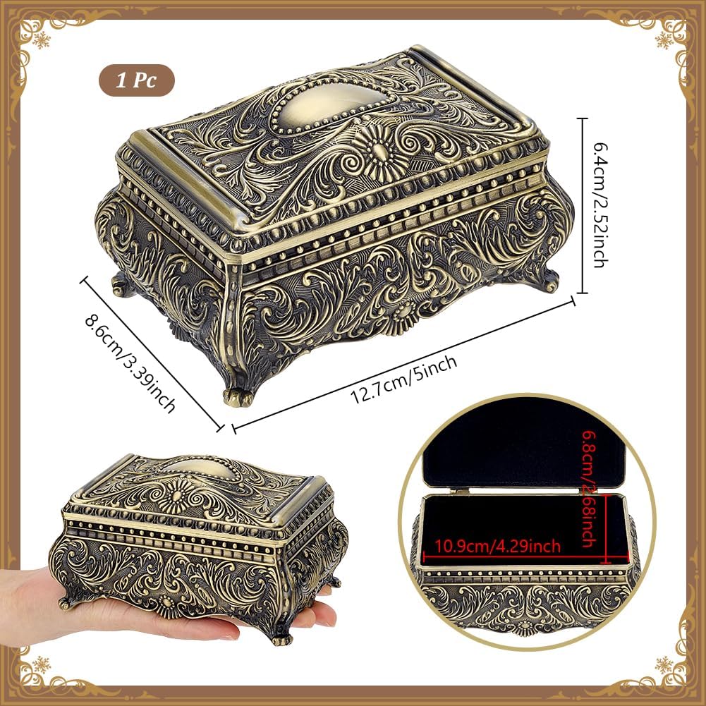 PH PandaHall Metal Jewelry Box Vintage Keepsake Box Brass 5x3.3x2.5 inch Small Rectangular Trinket Organizer Boxes Antique Bronze Treasure Storage Chest Case for Bedroom Home Birthday Gift Jewelry