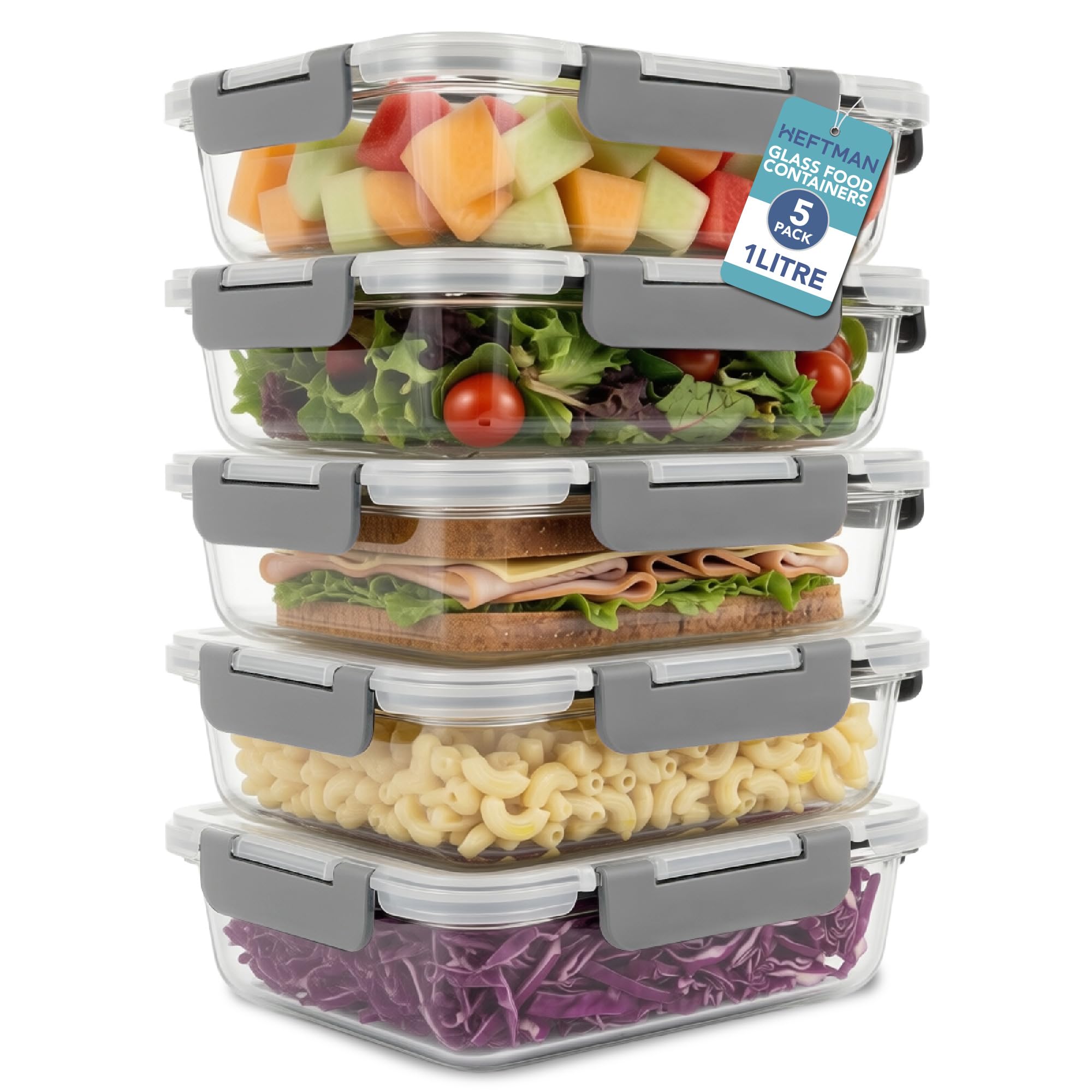 Heftman Glass Food Containers- 5 Pcs from B&Q