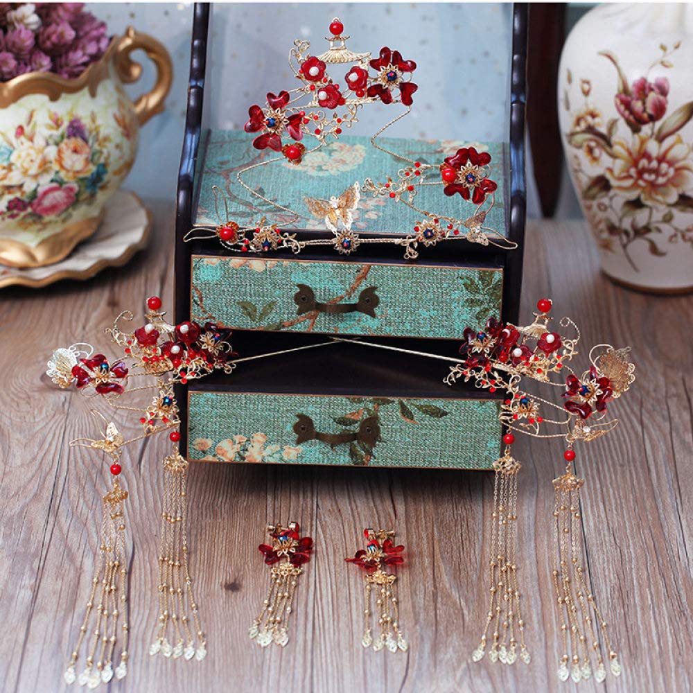 Vintage Accessoires Cheveux Mariée Classique Chinois De La Femme Papillon Fleur Pompon Fait Main Belle Coiffure Phoenix Noble Couronne