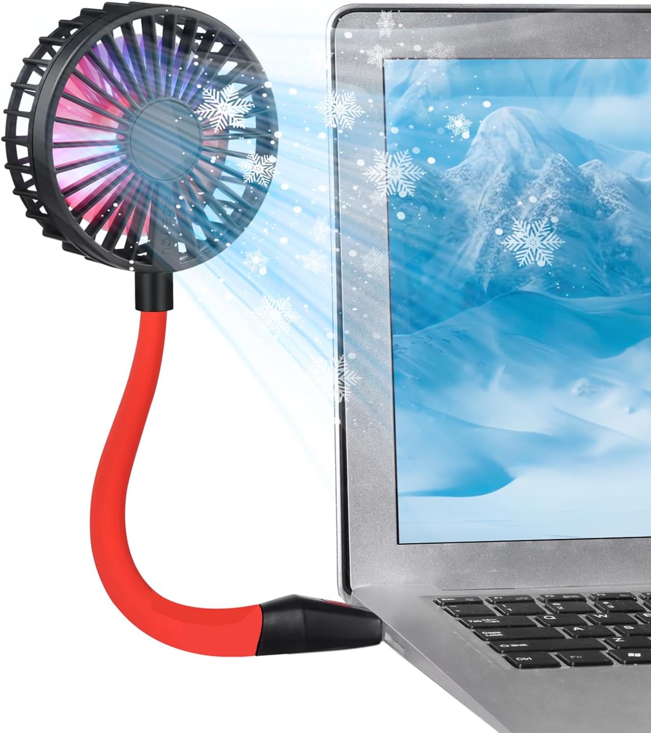 Glovion USB Fan Mini Desk Fan USB Powered Personal Fan 3 Speeds Strong Airflow Portable Fan with Night Light, ON/OFF Button, Flexible Laptop Cooling Fan for Office Home Bedroom Desktop Travel