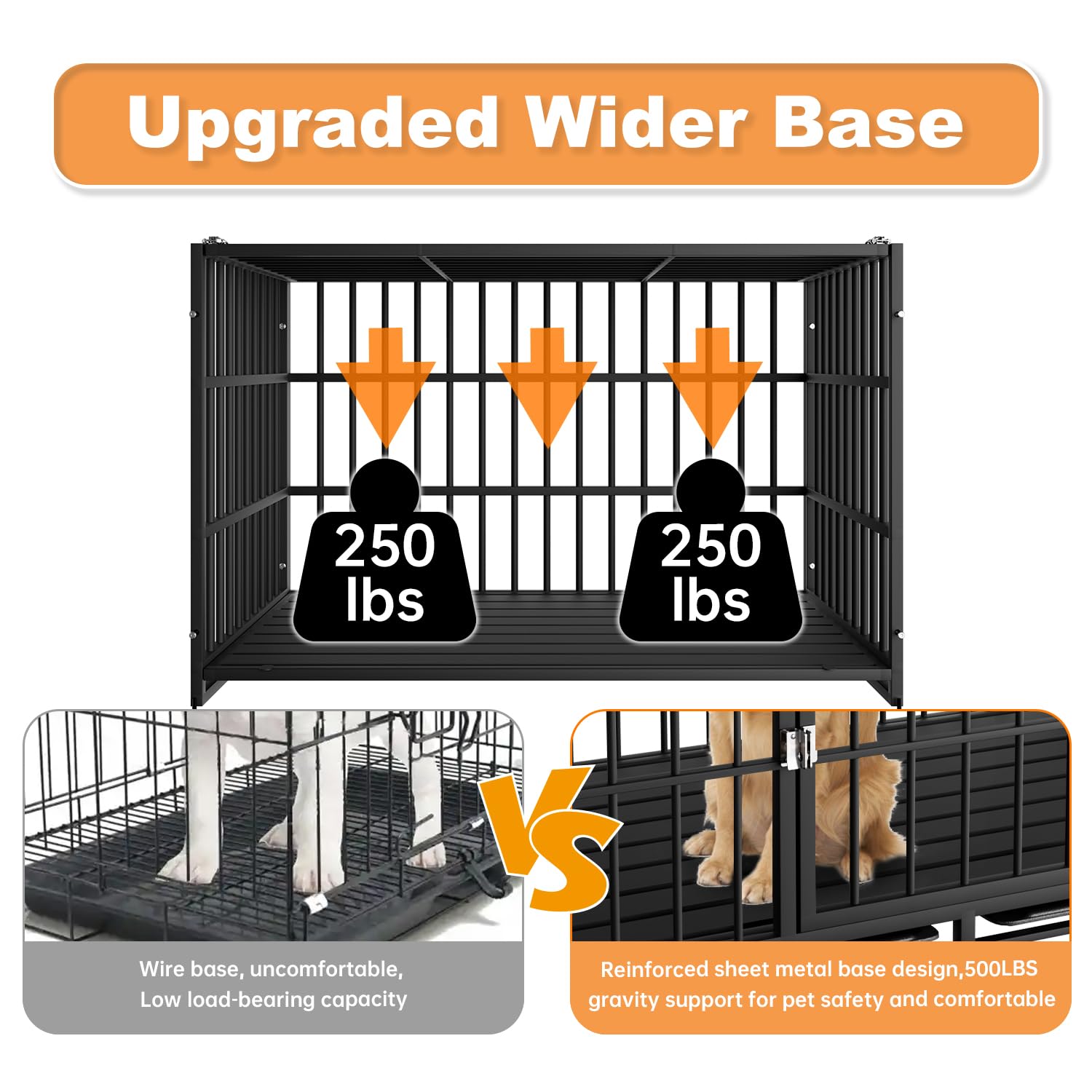 HMHTCT 48 Inch Heavy Duty Dog Crate with Wheels,Indestructible Escape-Proof Dog Kennel with Locking Latch and Double Door,Extra Large XL XXL Crate Indoor for Large and Medium Dog with Removable Tray - image 3