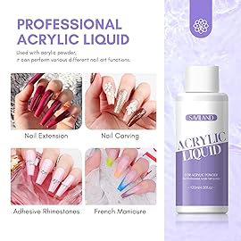 SAVILAND Monomer Acrylic Nail Liquid: 4 oz Acrylic Liquid Monomer with 12 Acrylic Nail Brush for Acrylic Powder Application, Non-Yellowing Acrylic Nail Monomer Liquid for DIY Home & Nail Salon Use
