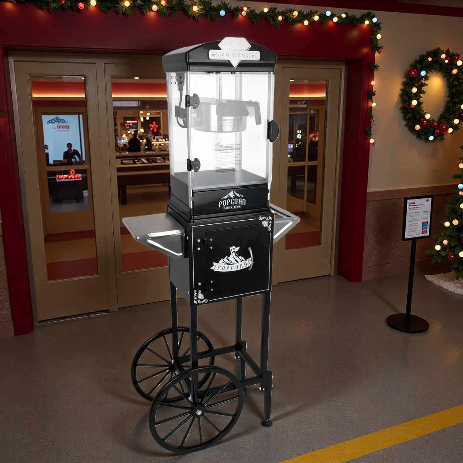 Popcorn Machine with Cart, 10 Oz Kettle, Mobile Popcorn Maker for 64 Cups per Batch, Nostalgia Professional Cart with Simple One-Touch & 3 Spoons, Movie Night Supplies for Home, Red