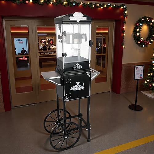 Miniatura 2 de Máquina de palomitas de maíz con carrito, hervidor de 10 onzas, máquina móvil de palomitas de maíz para 64 tazas por lote, carrito profesional
