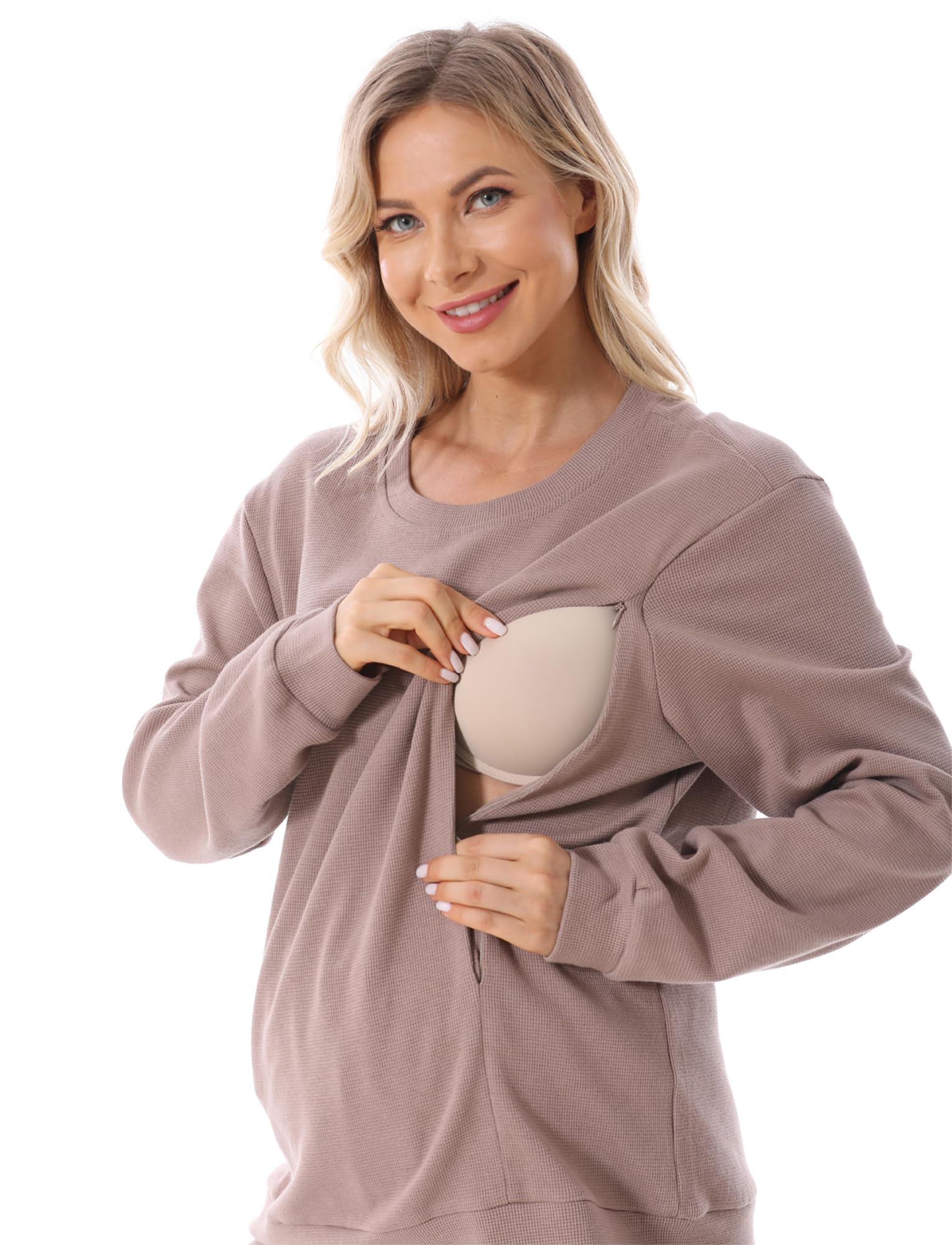 FEOYA Pullover Schwangerschaft Damen Sweatshirt Langarm Stilloberteile Umstandspullover Stillmode Winter Herbst