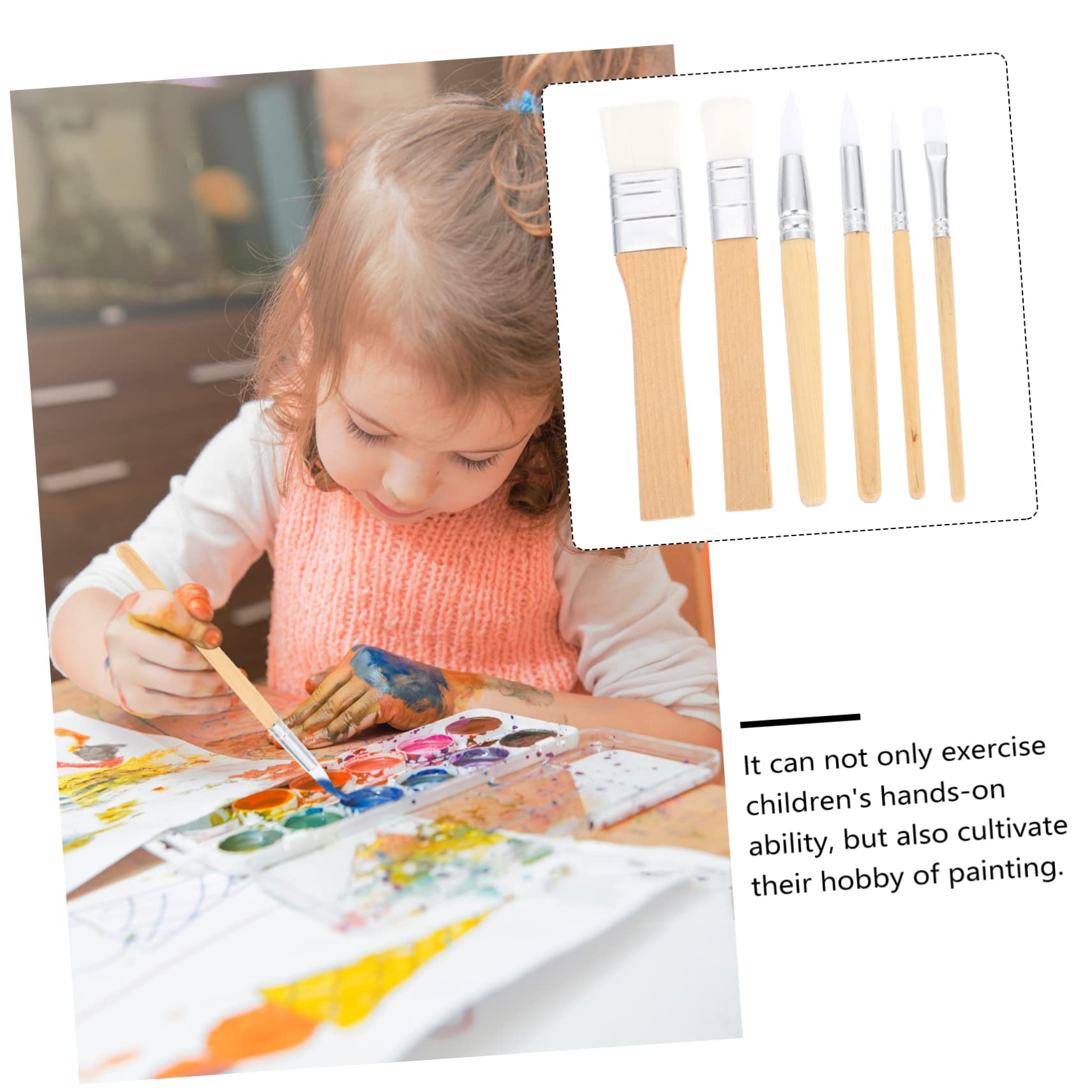 jojofuny Ensemble de 6 Pinceaux Aquarelle en Laine Brute pour Garçon et Filles Fournitures de Peinture Outils de Dessin Pinceaux Courts Art et Loisirs Matériel Artistique
