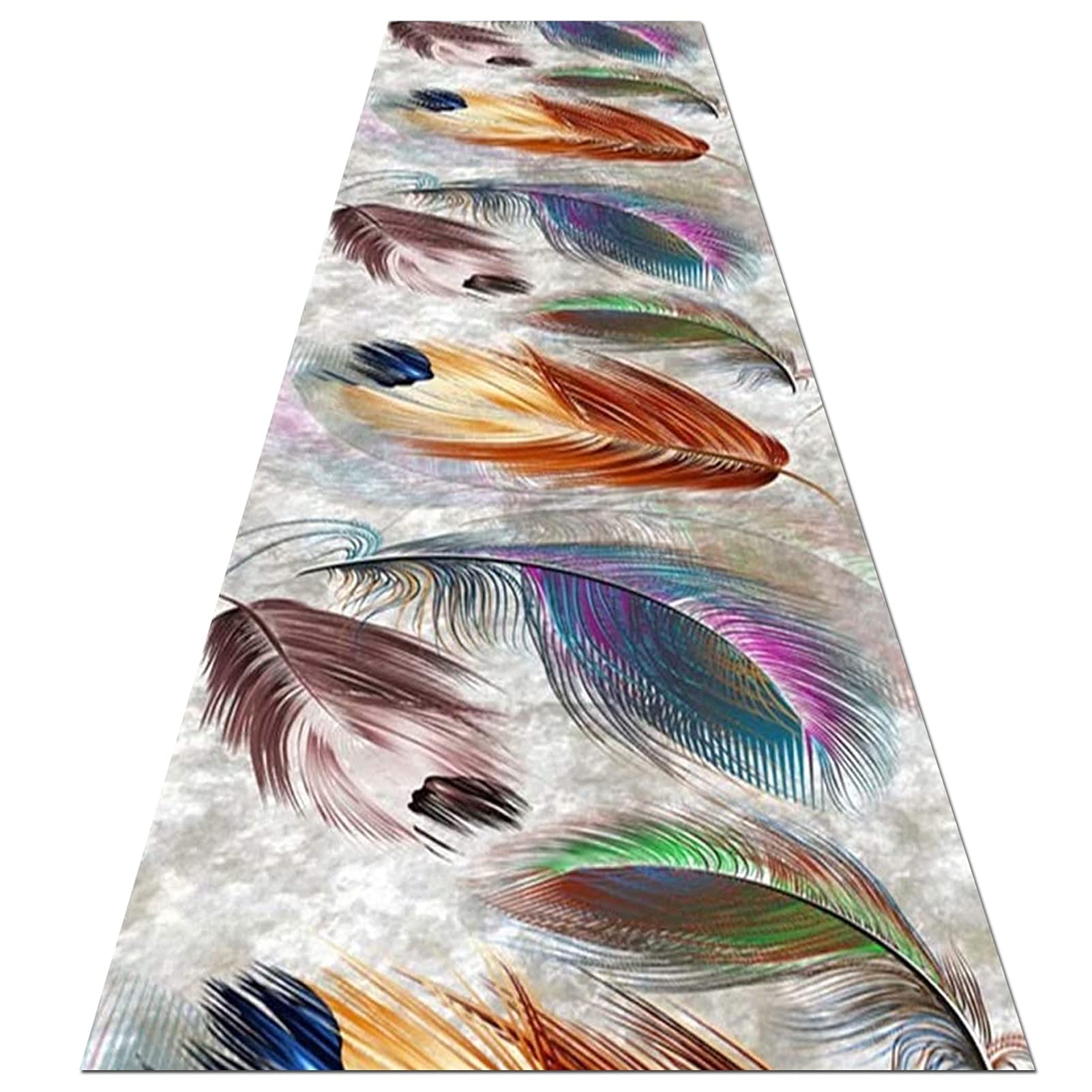 YJRBZ Custom Size Hallway Runner Rug, Creative Colorful Feather Carpet Runner for Indoor Home or Hotel, Entryway Kitchen Staircase Narrow Rug Runner (Size : 60×250cm/2ft×8.2ft)