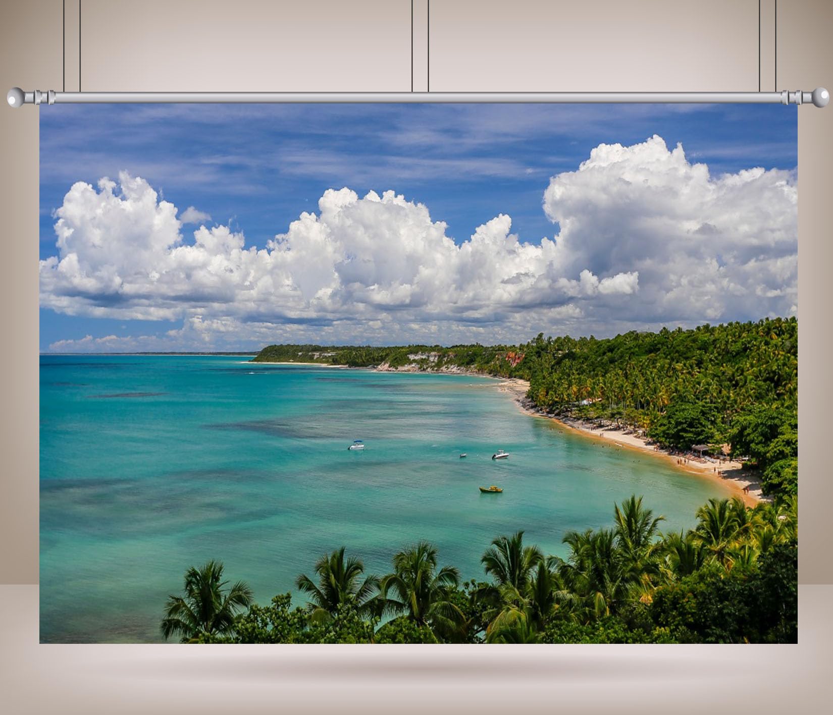 10x8FT (3x2.5m) Baia Tropicale Vista Dall'Alto Sfondo Fotografico | Costa Insulare Panoramica Fondale In Tessuto,Laguna Blu Foresta Di Palme,Per Feste Estive E Foto Delle Vacanze,Photo Booth