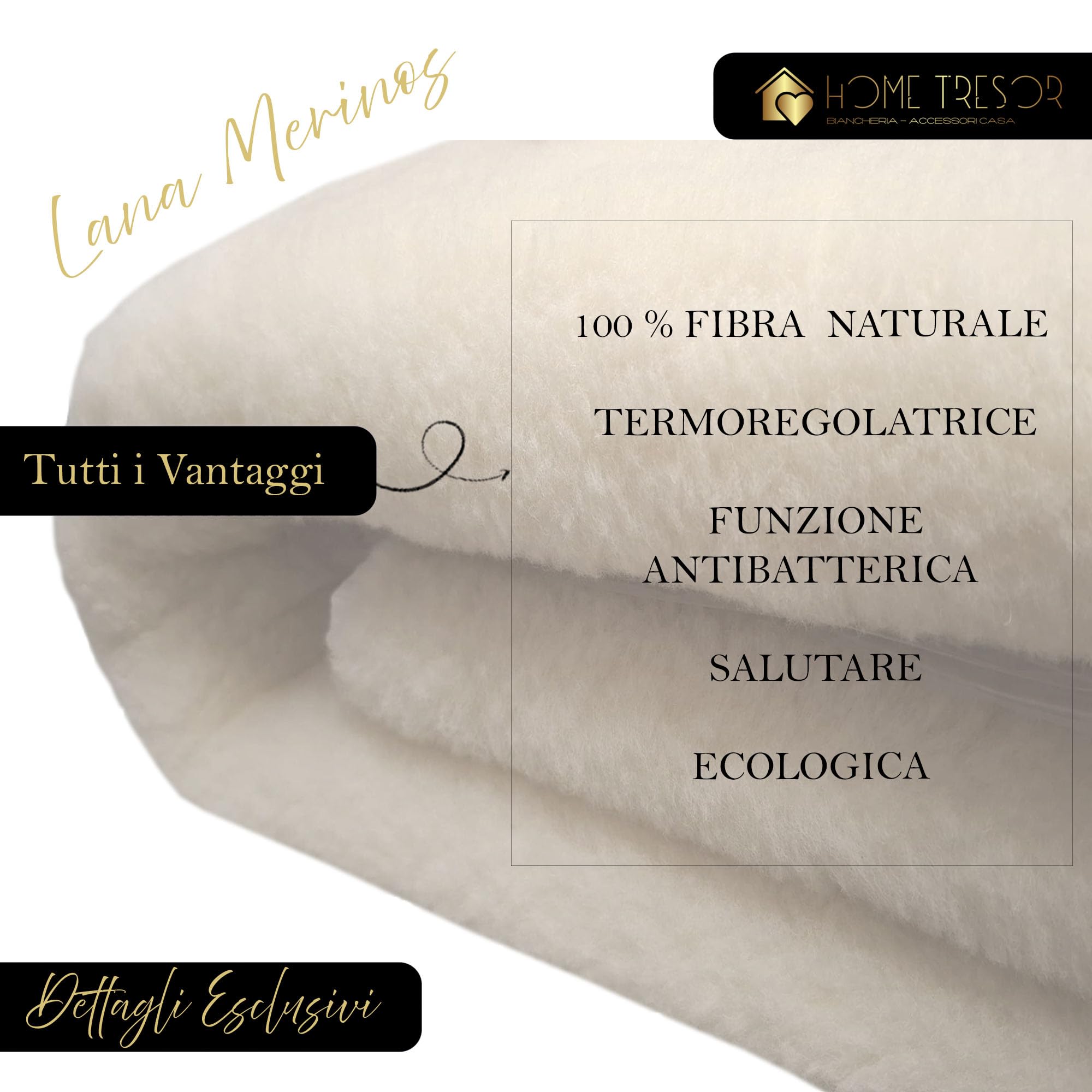 Home Tresor - Coppia Federe Pura Lana Vergine Merinos Calda e Traspirante, Copri Guanciale Proteggi Cuscini Letto 50x80 cm Morbido Invernale, Made in Italy - Set 2 Pezzi