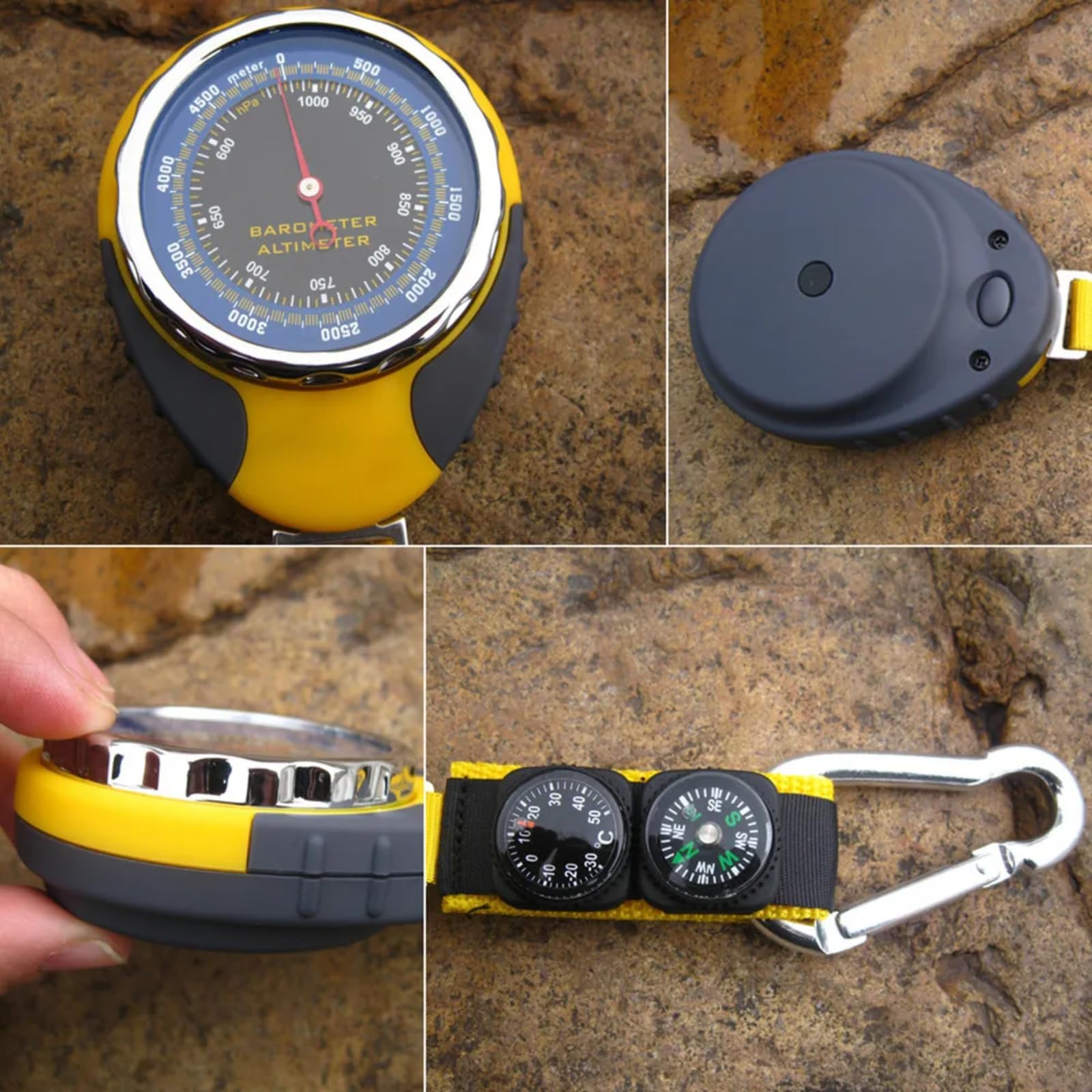 Barometer Höhenmesser Analog, 4-in-1 Mini Kompass Outdoor Mit Barometer, Altimeter, Thermometer, Batteriefreier Höhenmesser Kompass Schlüsselanhänger Zum Outdoor Klettern Camping Wandern
