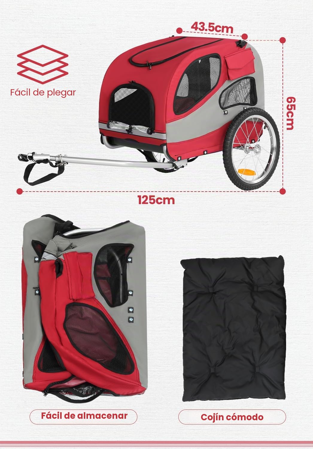 Sepnine Remolque de Bicicleta para Perros, Perros, Bicicleta Remolque 600D Oxford, con Reflector y Freno