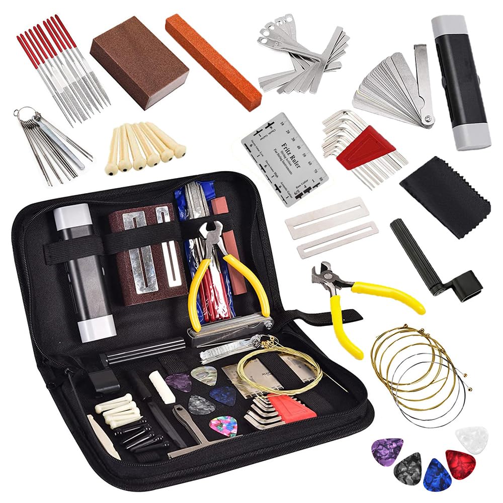 Kit de Herramientas para Guitarra, Kit de Herramientas de Mantenimiento y reparación para Guitarra eléctrica, Bajos, etc., 72 Uds.