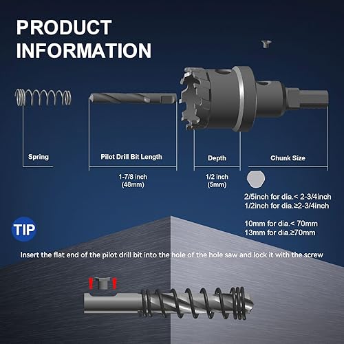 Miniatura 5 de Sierra perforadora de carburo resistente (2-14 pulgadas  2.244 in) con 2 brocas piloto, corte de agujeros de acero inoxidable, acero suave, hierro,