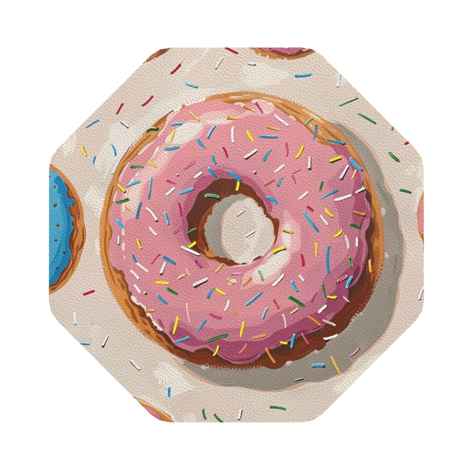 Donuts Print Leather Coaster Set of 6, Octagon Coasters Table Decorative Coffee Cup Beverage Coasters Wine Beer Bar Coasters for Hot Drinks Table Protection