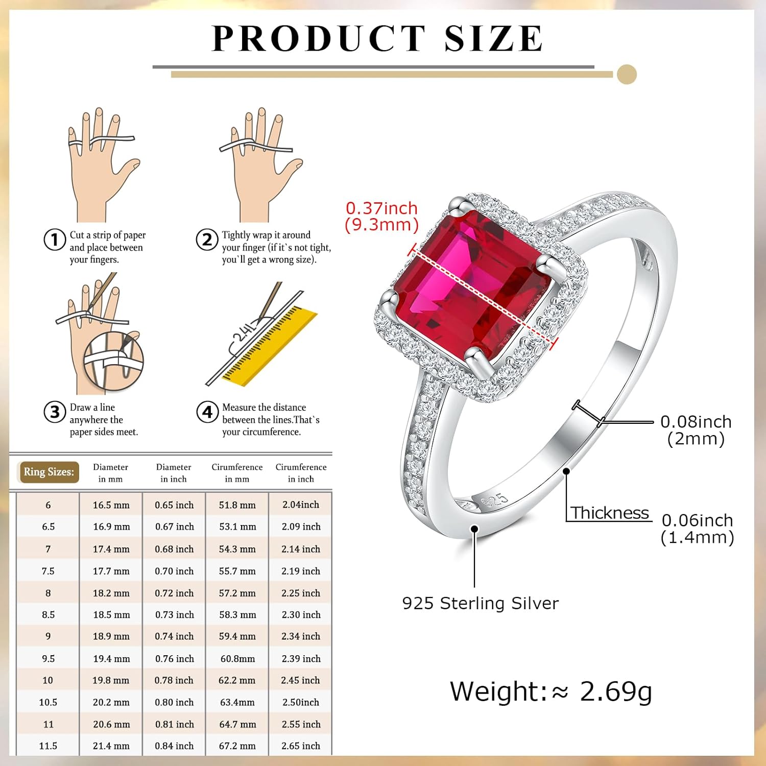 Vintage Style Engagement Ring White Gold Plated Sterling Silver White Sapphire Inlaid Big Cocktail Rings Emerald/Ruby/Aquamarine/Sapphire Ring Gift for Bride Wife Lover, Send Gift Box - Image 6