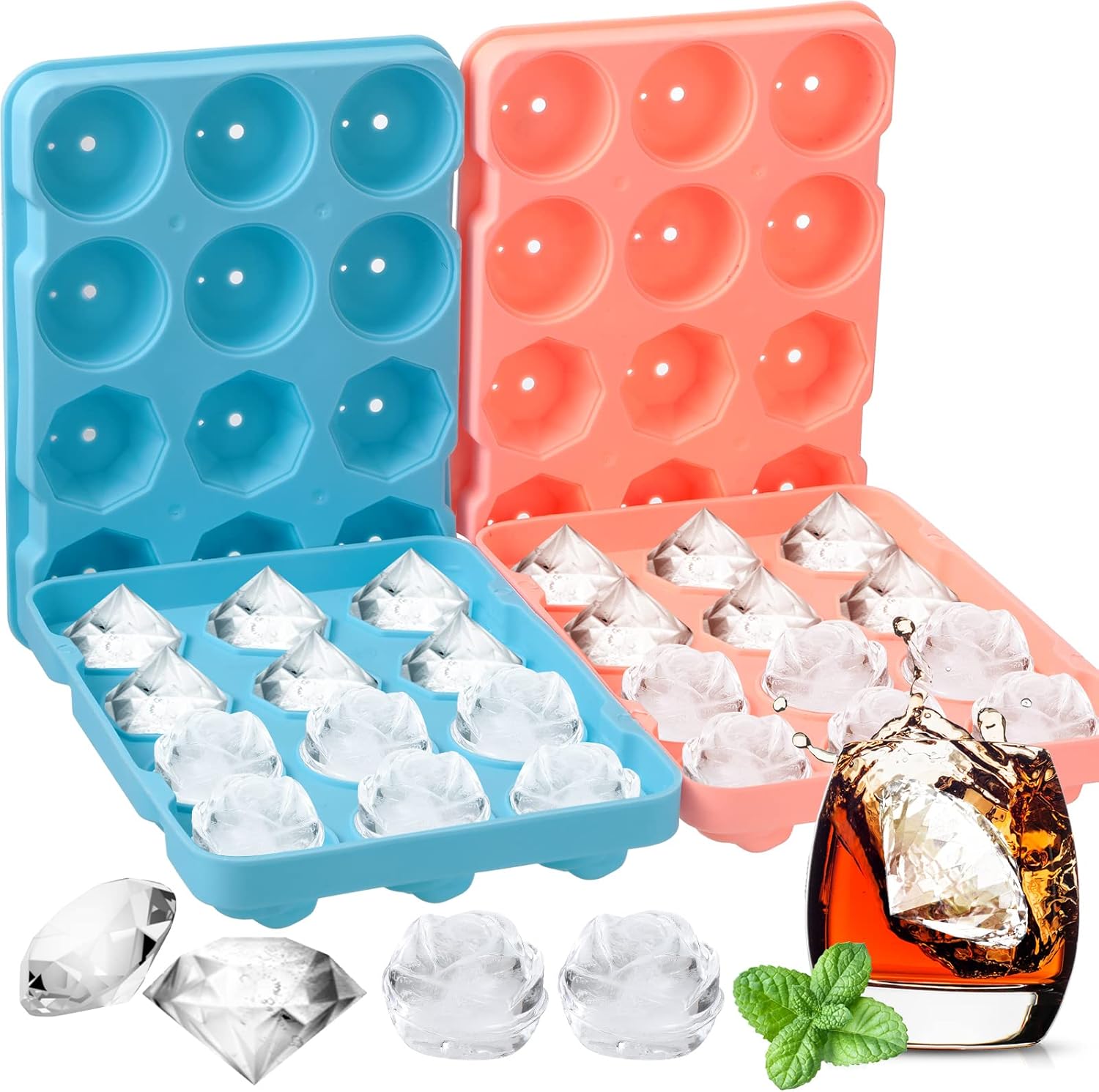 Lallisa 2 Pieces Ice Cube Tray 7 Inch 12 Cavity Silicone
