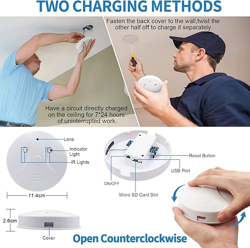 Miniatura 6 de Cámara oculta Detector de humo Video Cámara pequeña 1080P HD Cámara inalámbrica WiFi con visión nocturna y detección de movimiento Cámara de