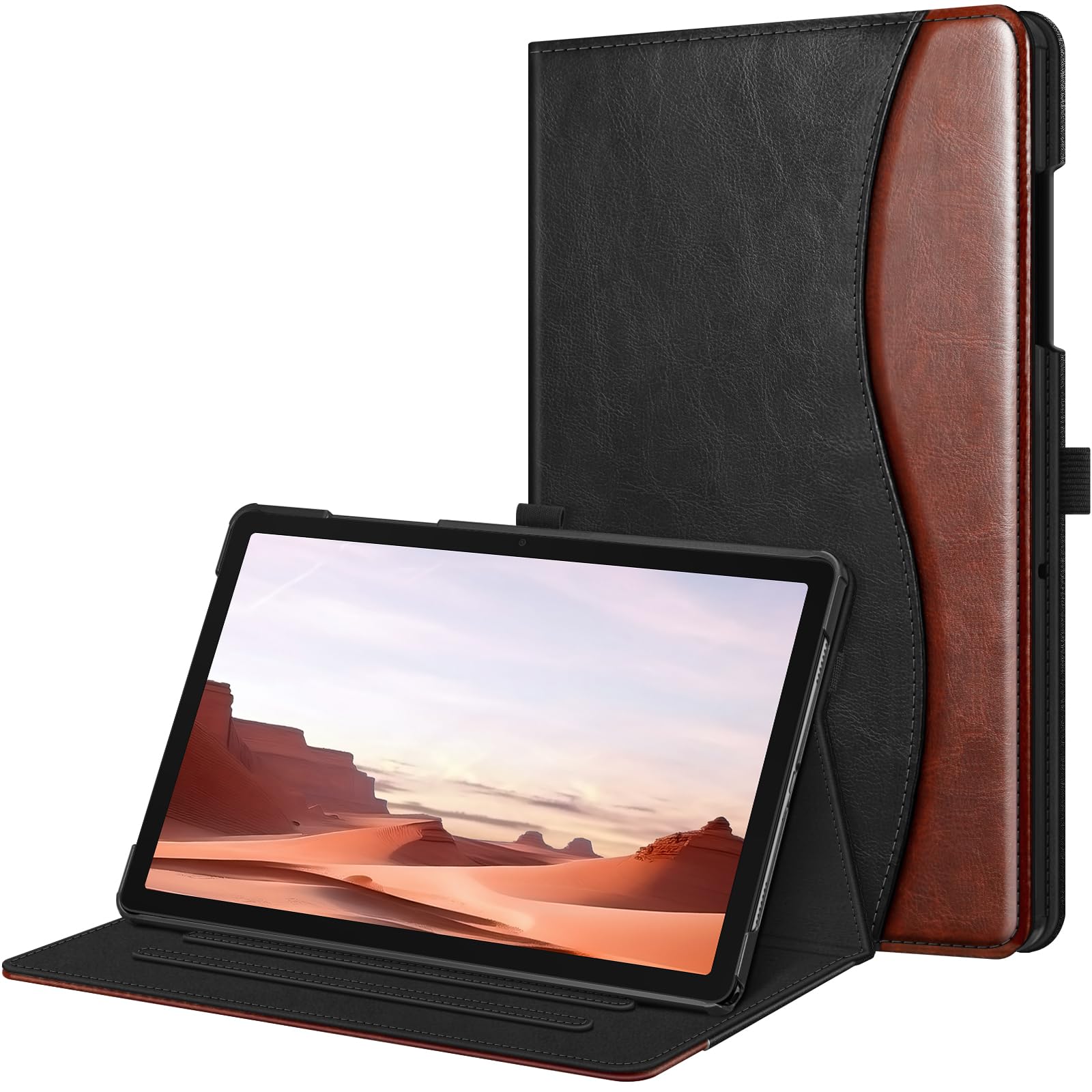 Fintie Hülle für Samsung Galaxy Tab A11+ Plus 11" 2025 / Tab A9+ Plus 11 Zoll 2023 Tablet, Multi-Winkel Folio Schutzhülle Dokumentenfach, Schwarz/Braun