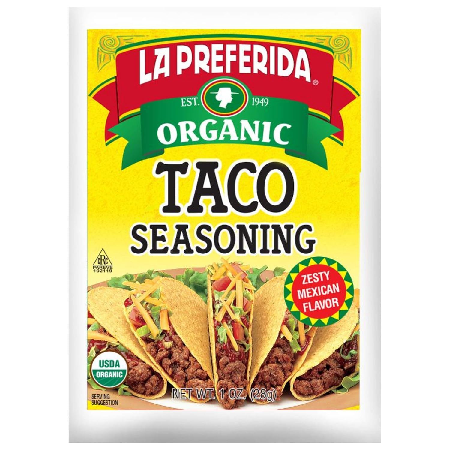 La Preferida Organic Taco Seasoning (Chef-Crafted Mexican Spice Blend) Cumin, Paprika, Garlic – USDA Certified, No Artificial Ingredients. Great for Tacos, Rubs, Dips, 1oz. (Pack of 12)