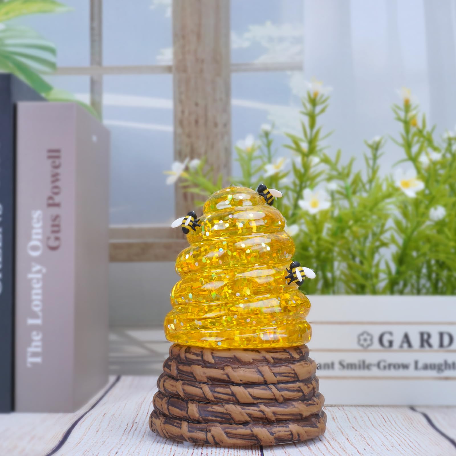 Boule à neige en miel avec minuterie de 6 h, boules à neige à paillettes tourbillonnantes pour printemps et été, fonctionne avec USB/piles, pour la journée mondiale des abeilles, le printemps, les