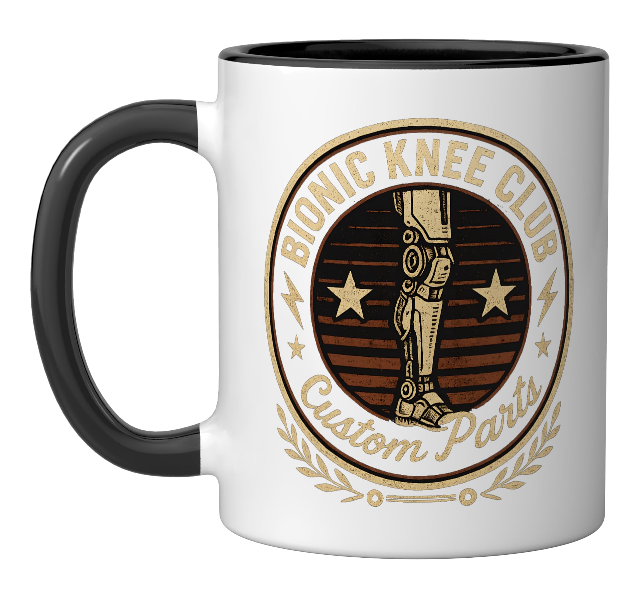 Bionic Knee Club Custom Parts Ceramic Mug, Black/White