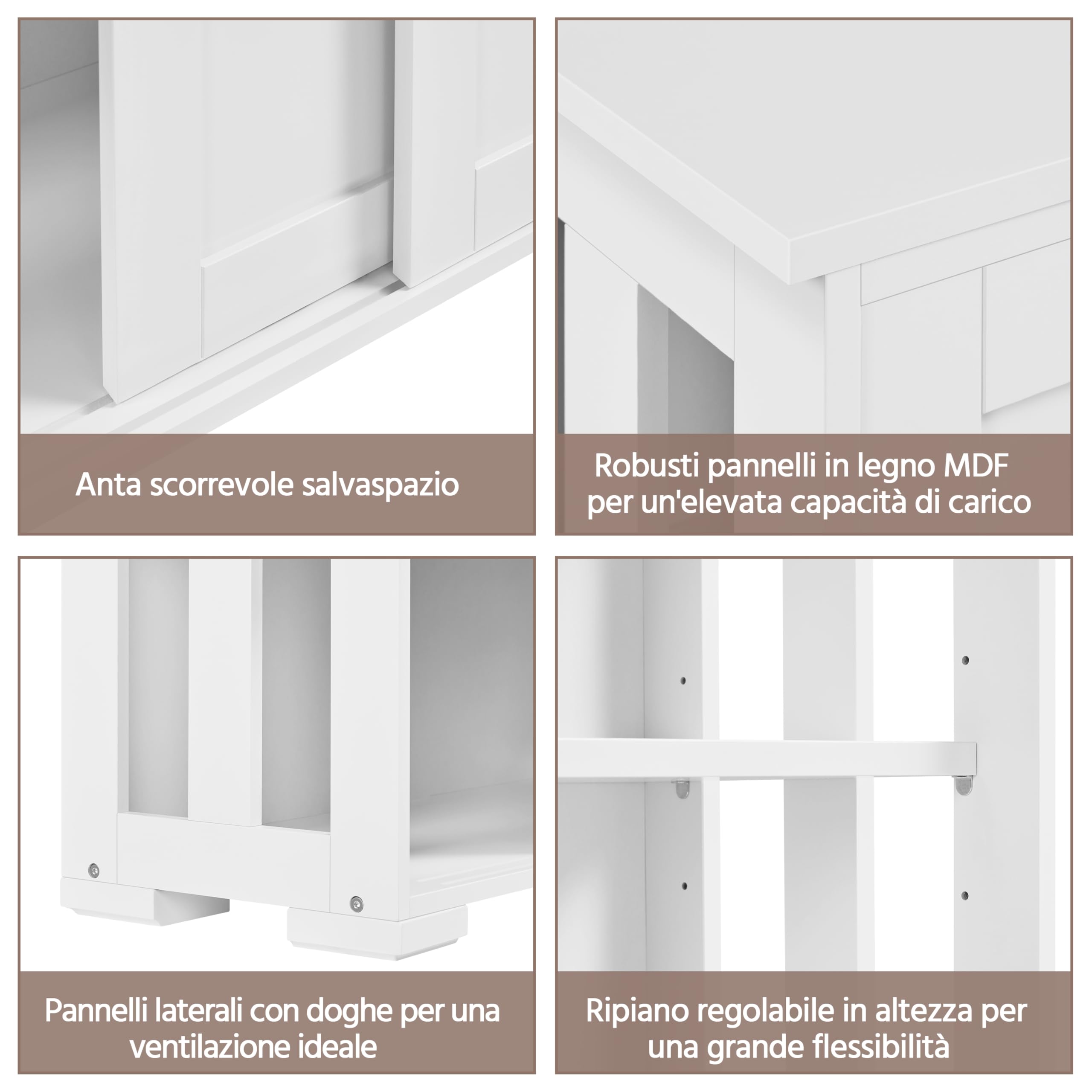 Yaheetech Credenza Mobile da Cucina Bianco con 2 Ante Scorrevoli Salvaspazio e Ripiano Regolabile in Legno Mobiletto TV da Salotto Soggiorno 106,7 x 33 x 63 cm