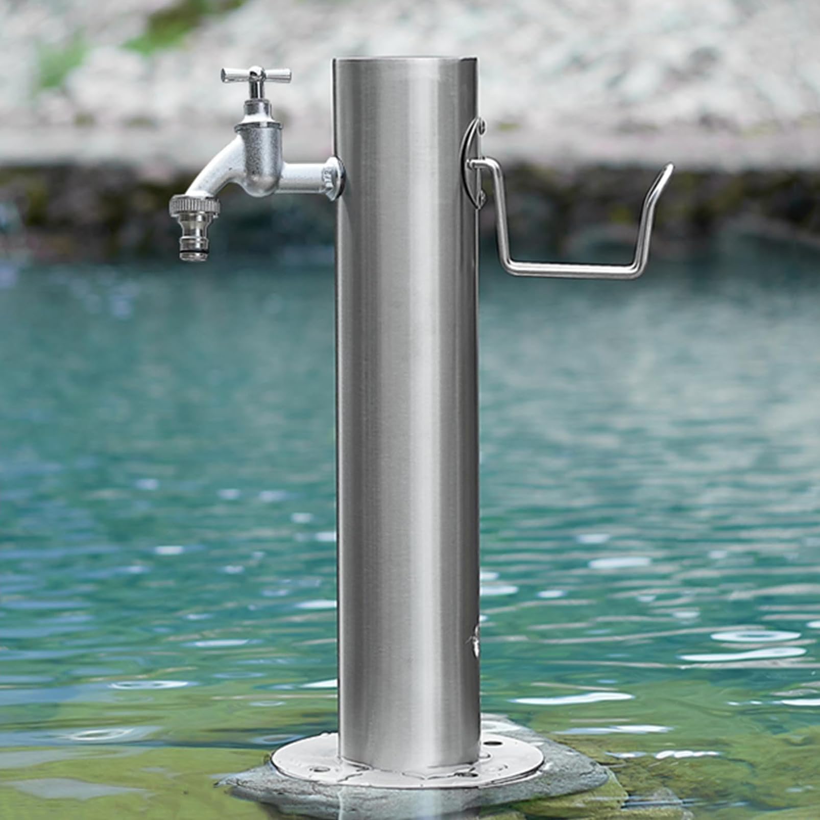BHGFYXBS Garden Water Column Outdoor Faucet, Stainless Steel Cylindrical Vertical Garden Water Column, Vertical Faucet Hose Bracket For Lawn Irrigation And Cleaning,B-20.5CM×50CM
