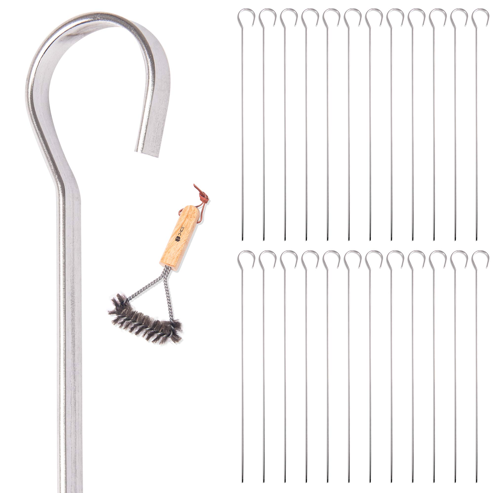 D-ICE Metal Shish Kabob Skewers for Grilling – 24 Pack – 12 Inch, Heavy-Duty Stainless Steel, Sharp Flat Tip, Perfect for Meat, Seafood, Vegetables, BBQ, Oven – Complete with Wire Grill Brush
