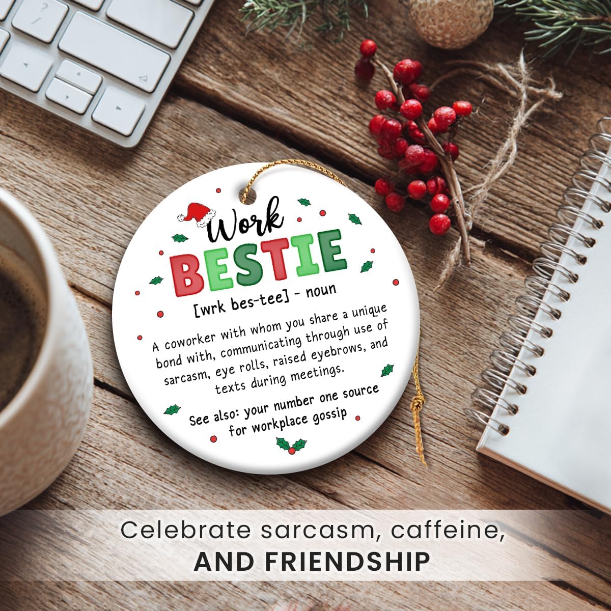 Appreciation Gifts for Coworkers - Double Sided Ceramic Coworker Christmas Ornaments 2025, Work Besties Gifts for Women, Men, Work Friend, Colleagues, Unique for Coworkers - Image 8