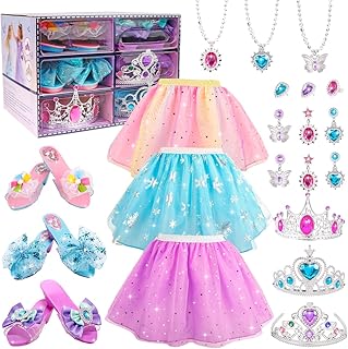 Princess Dress Up for Girls 4-6, Dress Up Clothes with Princess Shoes & Jewelry, Kids Toys for 3-6 Years Girl Toddler ​Brithday Day Party Favors, Girl Role Play Gifts