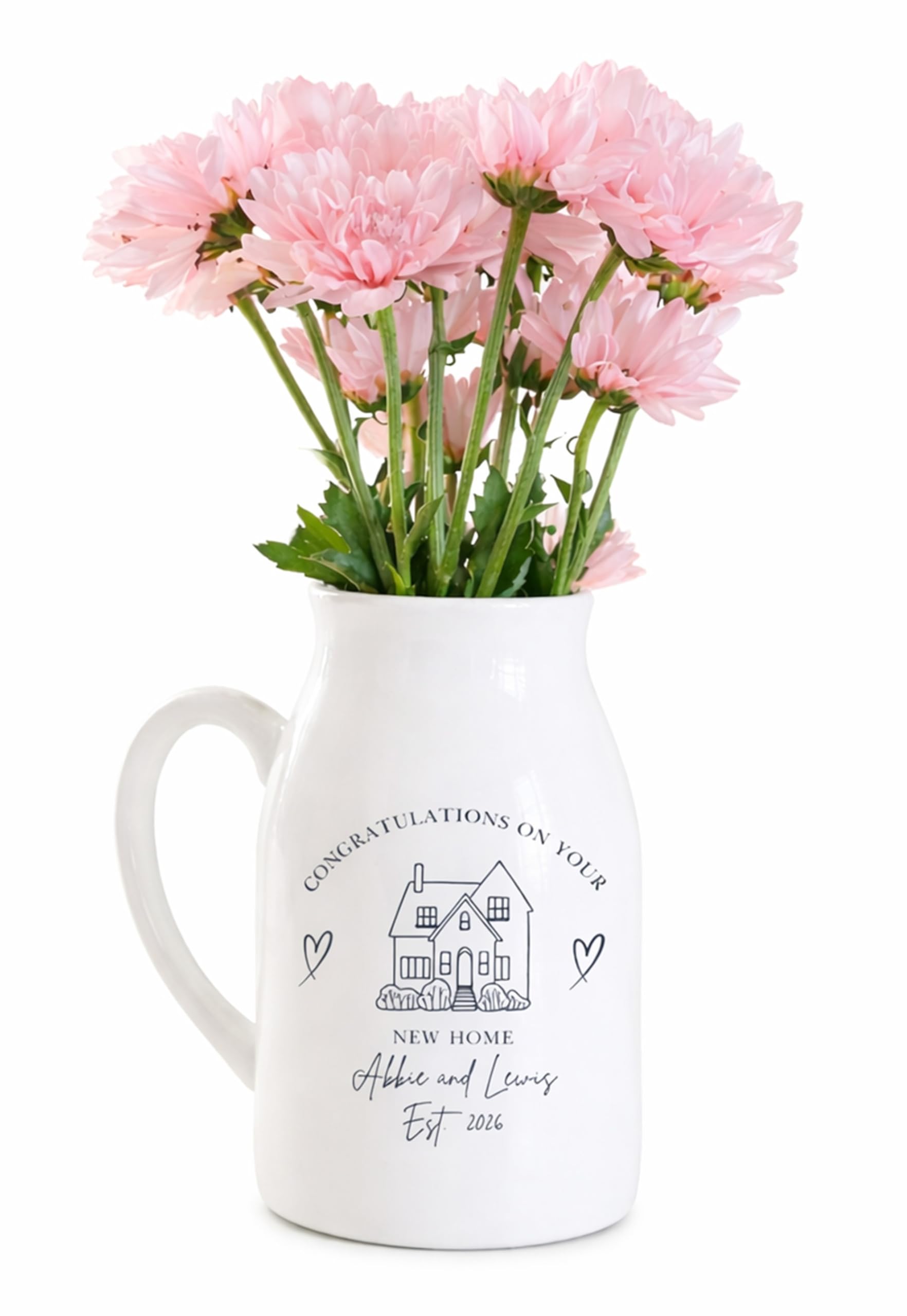 UNIQUEPGIFTS Personalised New Home Vase – Housewarming Gift for Couple, First Home Keepsake, Small Ceramic Flower Jug 12.5cm