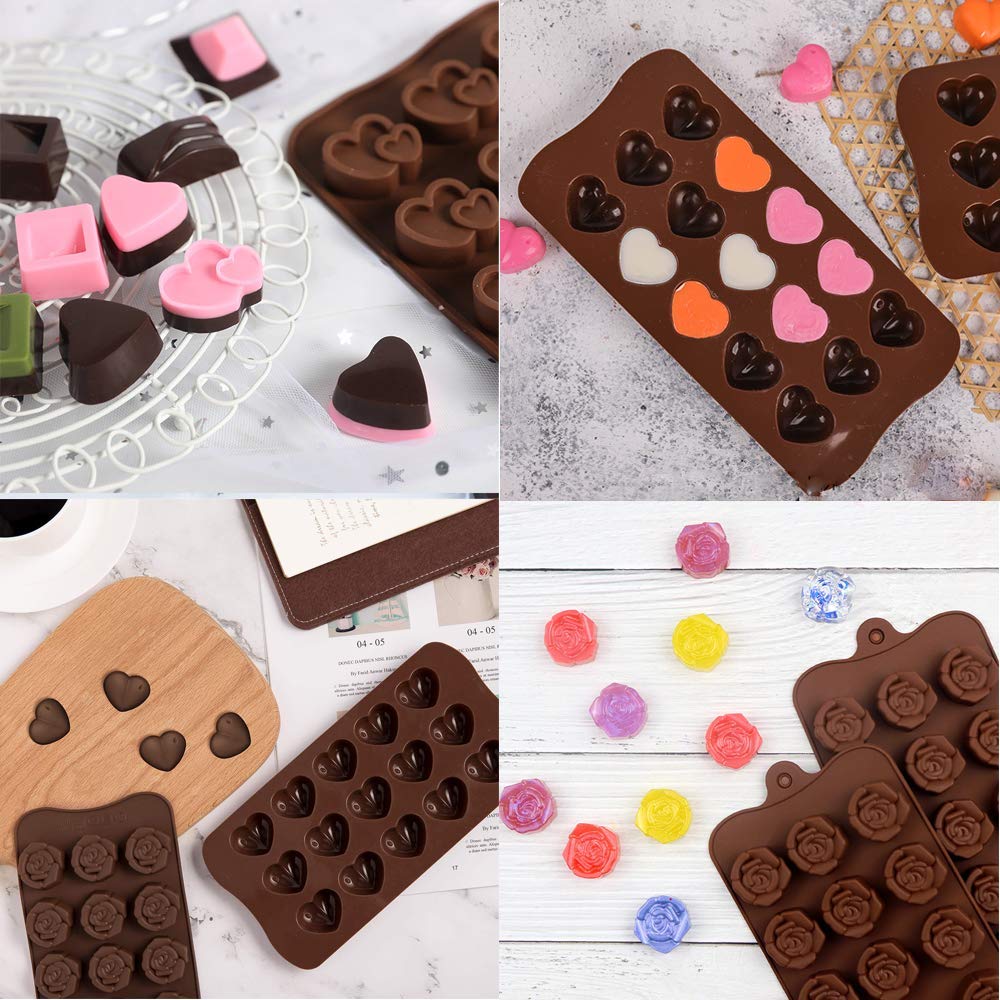 Valentines Chocolate Mould - 4 PCS 12-Cavity Silicone Chocolate Moulds Heart,Rose,Flower Shapes Cake Chocolate Making Molds for Valentine's Day Wedding
